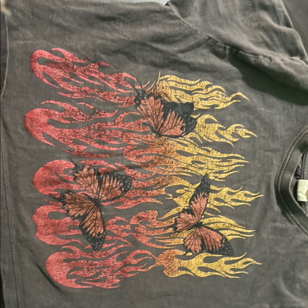 Graphic Tee with Butterfly and Flame Design